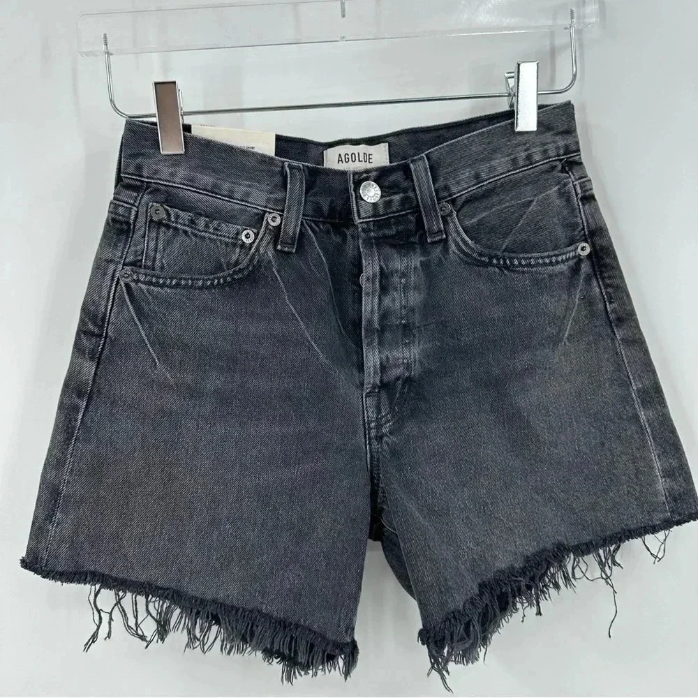 NWT Agolde Parker Loose Fit Vintage Long Short Chromatic Black size 22 B1094
